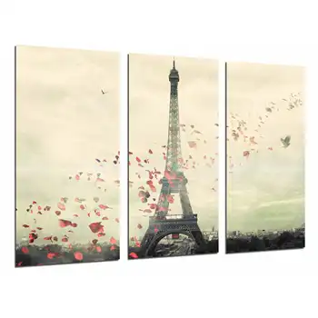 

Landscape City Paris, Romantic Rose Petal, Eiffeil, photo print on wood, modern picture decorative 26927