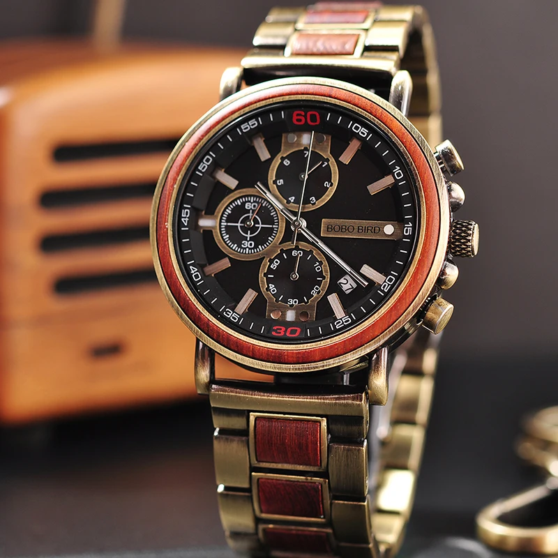 Relojes hombre BOBOBIRD мужские деревянные часы с хронографом Роскошные Кварцевые наручные часы с подарочной коробкой reloj hombre V-T07