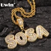 UWIN Custom Charm Iced Cubic Zircon Small Baguette Initial Letters Pendant Necklace Words With 4mm CZ Tennis Chain Jewelry ► Photo 1/6