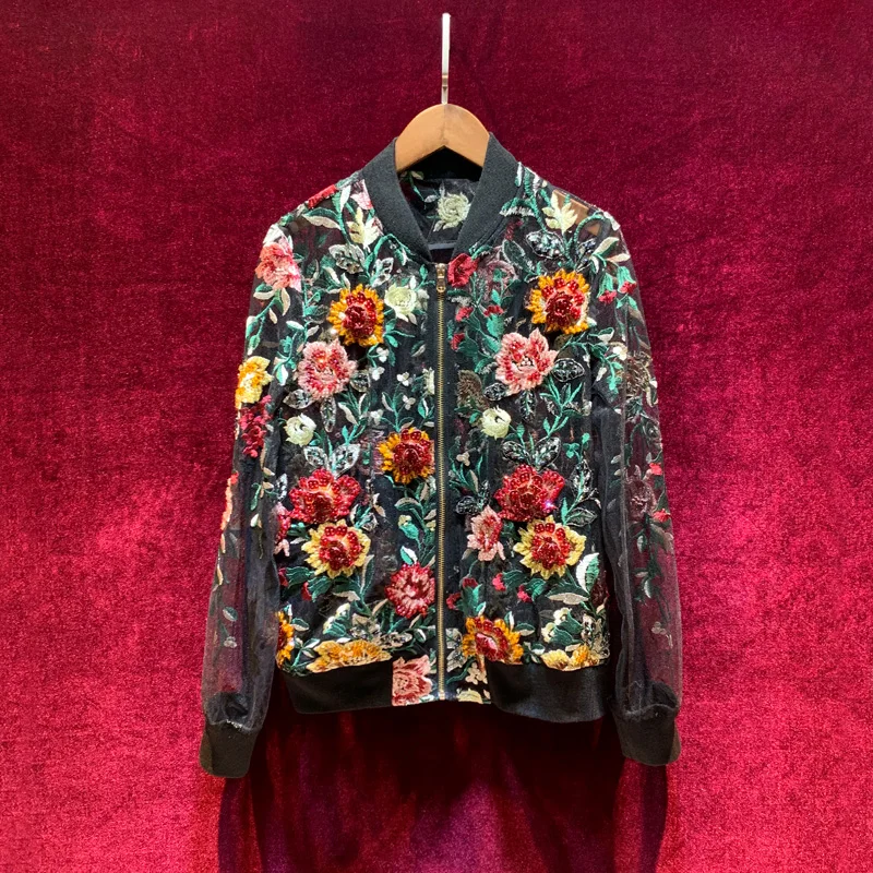 

New Embroidery nail beads Stereo ~Heavy industry high-end customized fashionable mesh yarn jacket woman