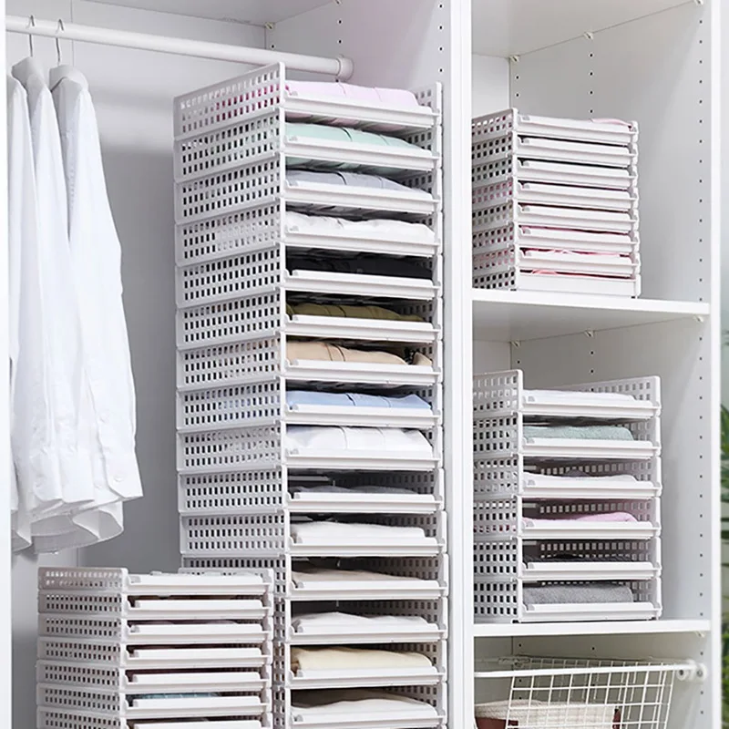 

Foldable Clothes Storage Box Drawer Cubes Wardrobe Layered Partition Storage Basket Plastic Storage Rack For Underwear