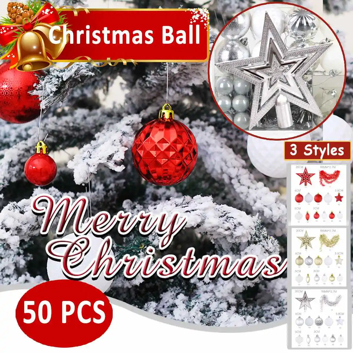 

New 50pcs Star Christmas Tree Decor Ball Christmas Tree Ornaments Christmas Decorations for Home Tree New Year Decor Gift