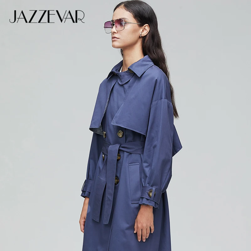 JAZZEVAR Новое поступление осенний плащ хаки пальто женская повседневная верхняя одежда пальто высокого качества хлопок с поясом модные женские плащи 9009-1