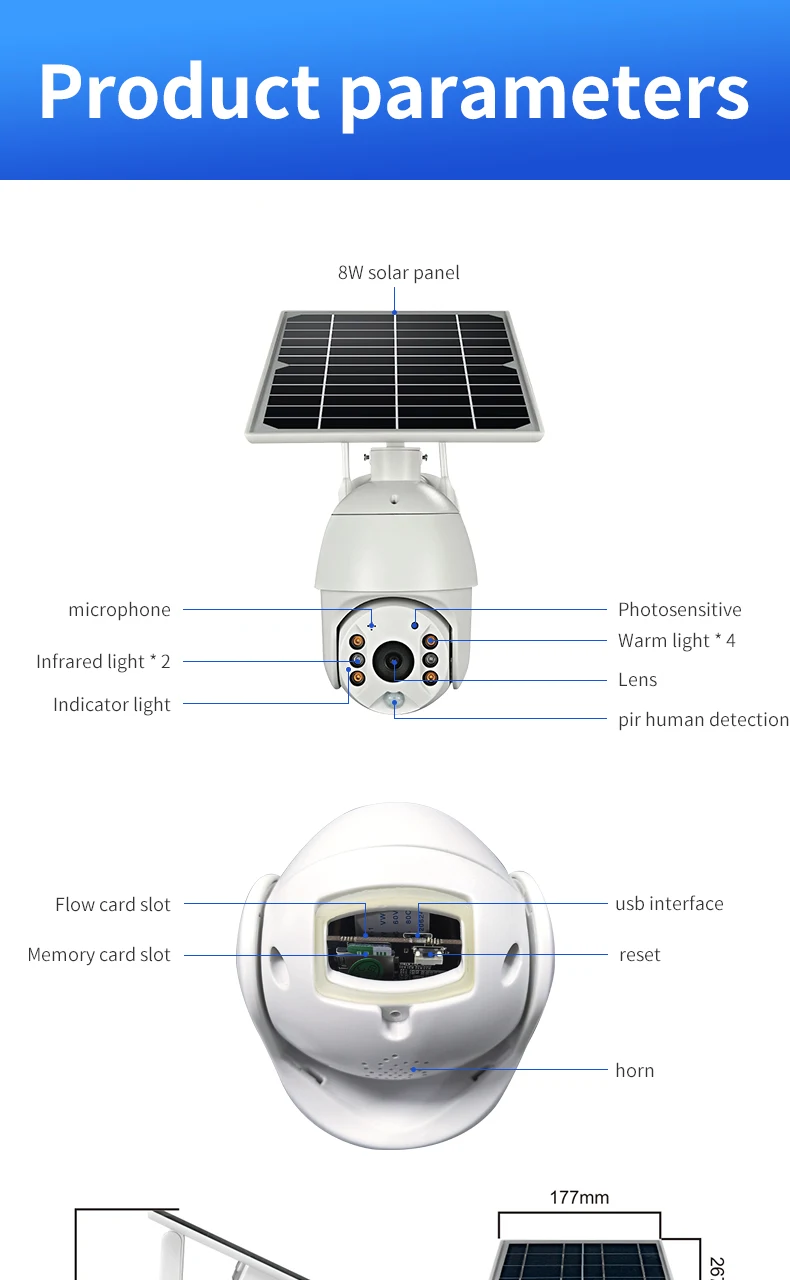 Hridz WIFI Solar Battery PTZ Camera 1080P Outdoor Waterproof with Ubox app control