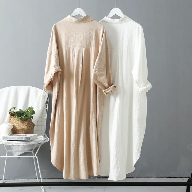 Long Sleeve Women Long Shirt Dress Spring Autumn Casual  Buttons Loose Clothes Robe Femme Vestido 4