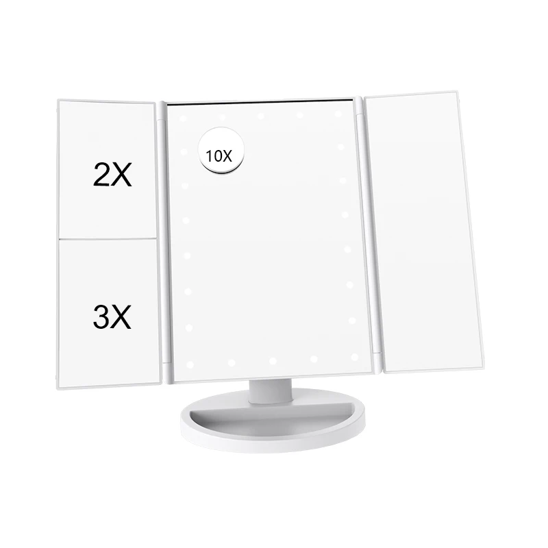 SK1706A WHITE Косметический 3 складной регулируемый зеркальный 22/16 светильник зеркало для макияжа Настольный макияж светодиодный сенсорный экран 1X/2X/3X/10X увеличительное зеркало - Цвет: SK1706A WHITE