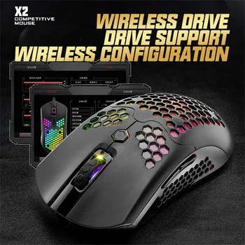 

Professional Gaming Mouse 12000 DPI Adjustable Dual Mode Wired/ Wireless Mouse 7 Button Hollow Out RGB Light Mouse for Laptop PC