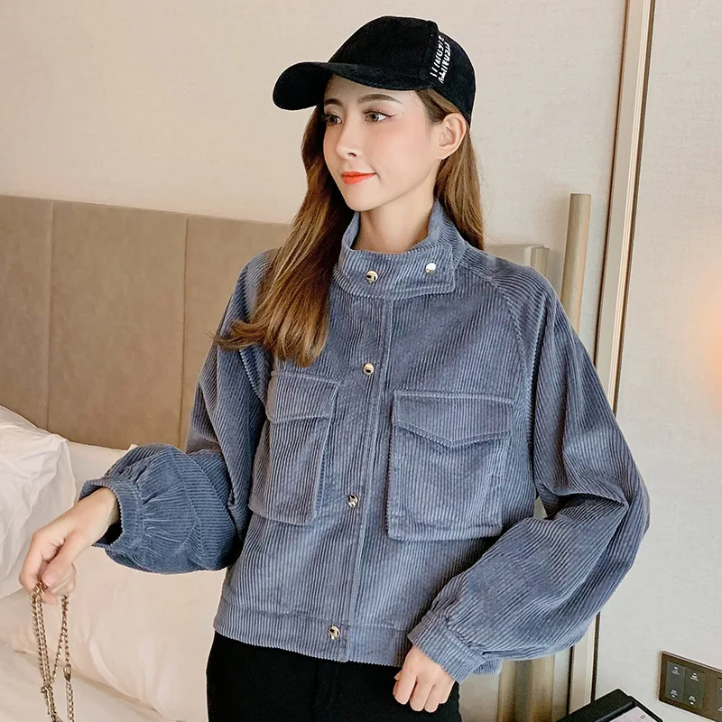 Photo Shoot New Style Fashion Loose Versatile Corduroy Short Short-height Significantly Higher Slimming Coat Women's