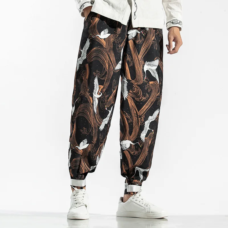 

2019 Autumn New Style Men Lantern Beam Leg Print Pants Chinese-style Ethnic-Style Plus-sized Cotton Linen Hugh
