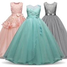 Детское платье для девочек; летняя детская одежда; элегантные вечерние длинные платья принцессы из тюля для маленьких девочек; детские кружевные платья для свадебной церемонии