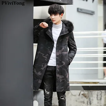 

PViviYong 2019 Winter high quality hooded white duck down jacket ,camouflage fur collar thicked parka men coat QT709/8909
