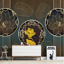 Cheap Large 3D wallpaper mural custom gold embossed lotus light luxury decorative painting TV sofa background wallpaper mural Cheap Large 3D wallpaper mural custom gold embossed lotus light luxury decorative painting TV sofa background wallpaper mural