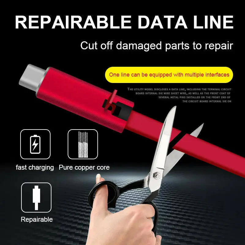

Charger Cable Repairable USB Data Sync Charge Cord Repair Recycling Renewable Charging Adapter Cord for TypeC Micro USB