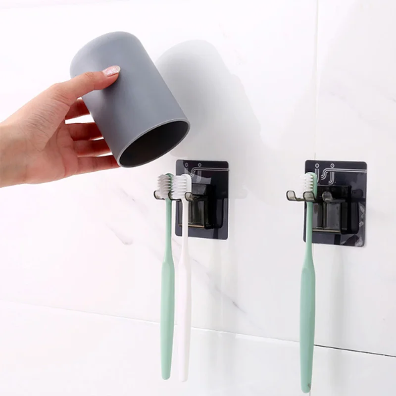 Creative Toothbrush Holder Simple Water Cup Toothbrush Storage Holder Wall Bathroom Brushing Cups Rack