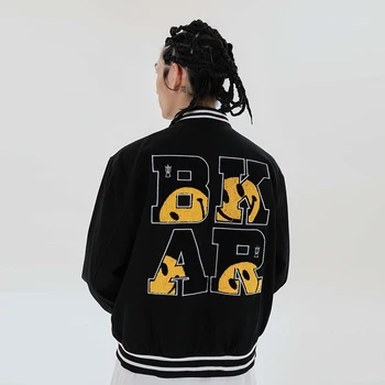 

Harajuku Smiley Print Letter Embroidery Oversize Bomber Jacket Men and Women Loose Streetwear Windbreaker Jacket Hip Hop Coat