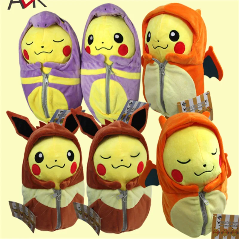 Mixed color 6 шт./лот плюшевый Пикачу игрушки куклы косплей Charizard Ekans Иви спальный мешок мягкие плюшевые игрушки животных для детей Рождественский подарок - Цвет: Mixed color
