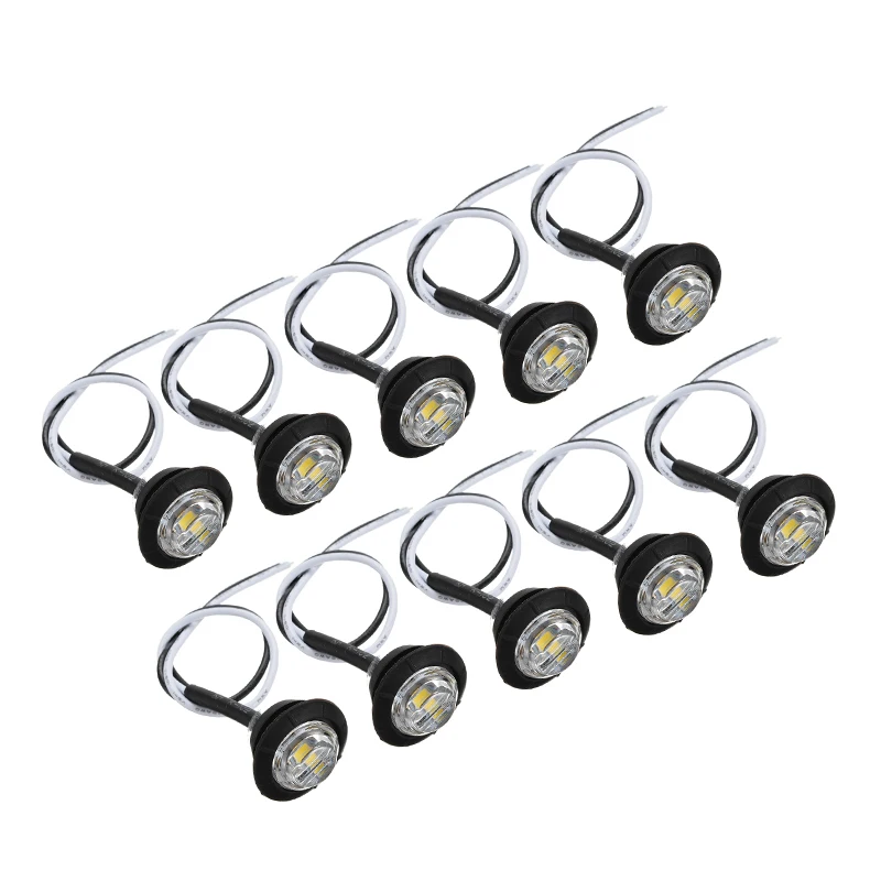 

10pcs 0.75" 3528 SMD LED Round Side Marker Indicator Lamp 3 LED 12V 0.3W Trailer Truck Auto White Lights Accessories