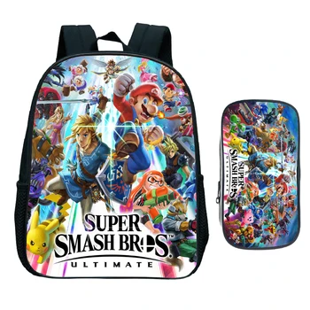 

Super Mario Smash Bros Backpack 2pcs Set Child Cartoon Kindergarten School Bag Kids Bookbag Children Gift(Rucksack Pen Bag)