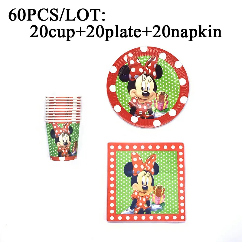

60Pcs/Lot Disney Red Minnie Mouse Party Decorations Plates Cups NapkinsTableware Baby Shower Birthday Party Supplies Decorations