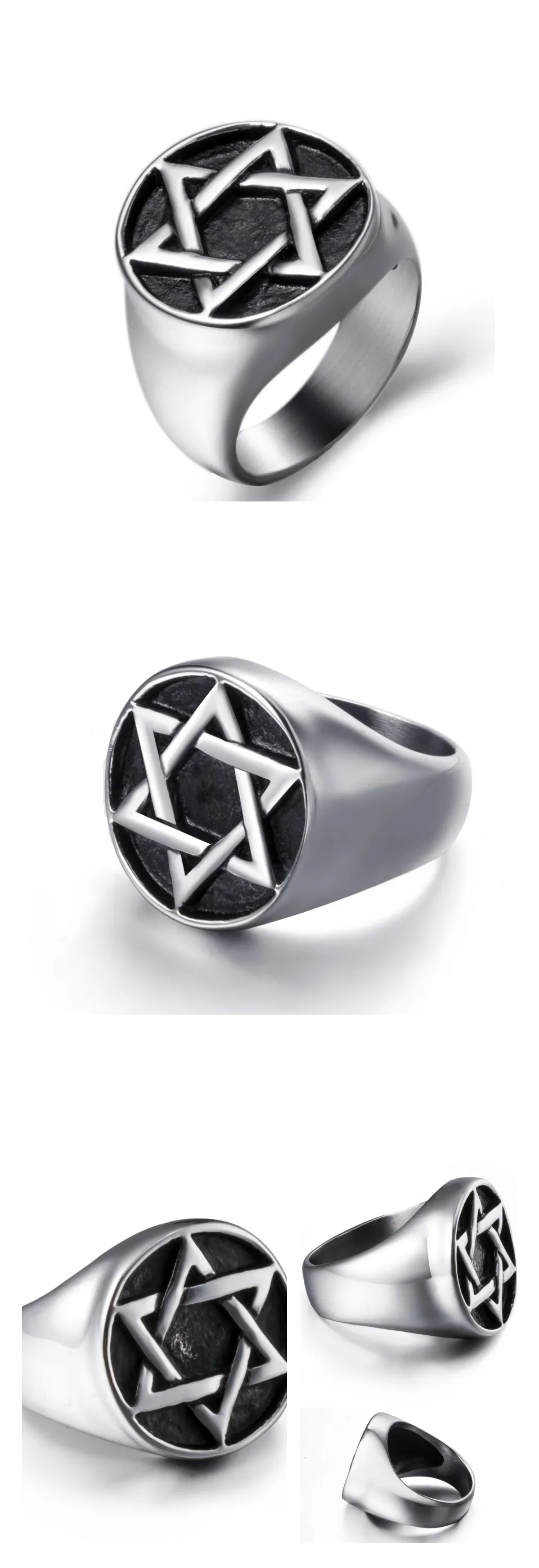 Мужская Волшебная гексаграмма Звезда Давида серебряный черный кольцо из нержавеющей стали 316L подарки Ювелирные изделия размер США 8-13