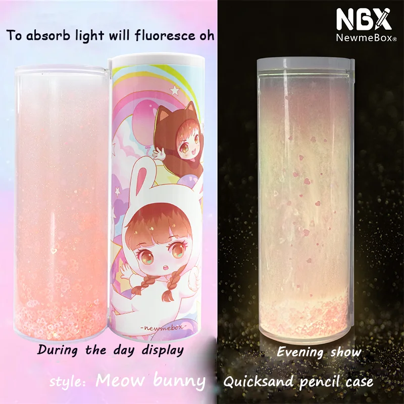 NBX Новые многофункциональные светящиеся пеналы для карандашей с зыбучим песком крутые милые ученики для использования креативная коробка для ручек с калькулятором - Цвет: Meow bunny