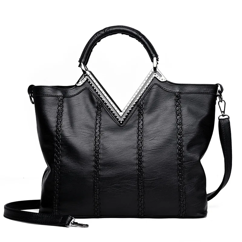 

2018 Autumn New Style WOMEN'S Bag European And American Style One-Shoulder Large Bag Sheepskin V Mouth Weaving Handbag Versatile