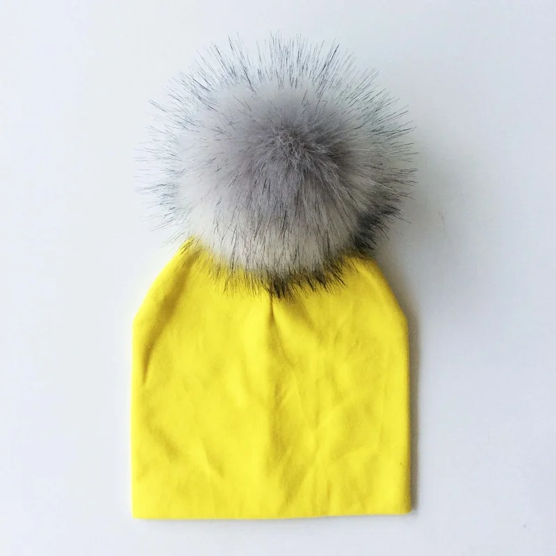 Хлопковая детская шапка, шапка с помпоном для мальчиков, зимняя шапка для маленьких девочек, детские шляпы для новорожденных, шапка для детей от 0 до 8 лет - Цвет: yellow