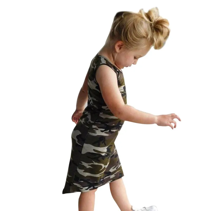 

Print 1-6T O-Neck Cotton Pattern Summer Casual Baby Girls Camouflage Print Sleeveless Vest T-shirt Dress Kids Toddler Sundress