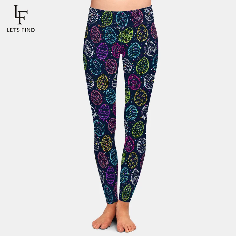 LETSFIND Easter Eggs Digital Printed Womens Leggings Fashion High Waist Plus Size Soft Fitness Elastic Leggings leggins