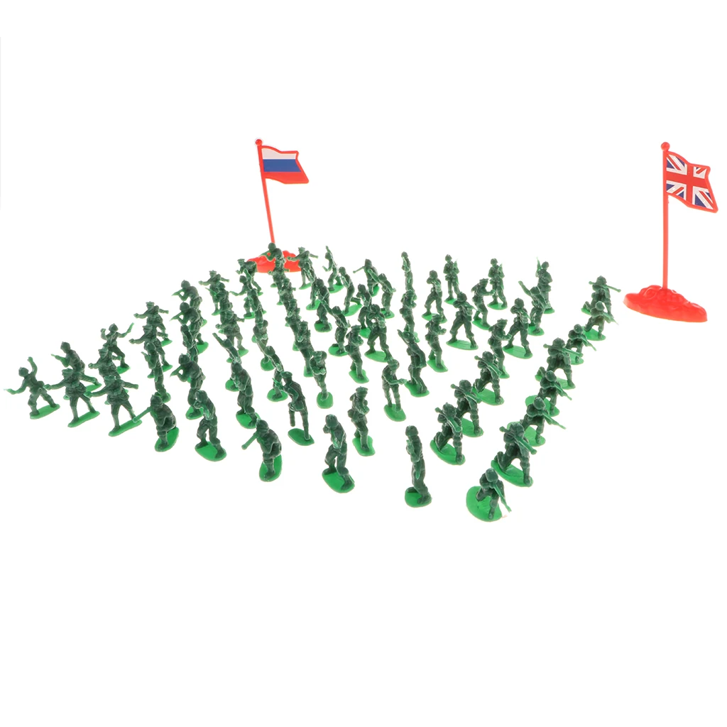 200Pcs Toy Soldiers Figures - 2cm Army Men Action Figures for Sand Scene Model Accessories w/ Flags Various Pose - Green