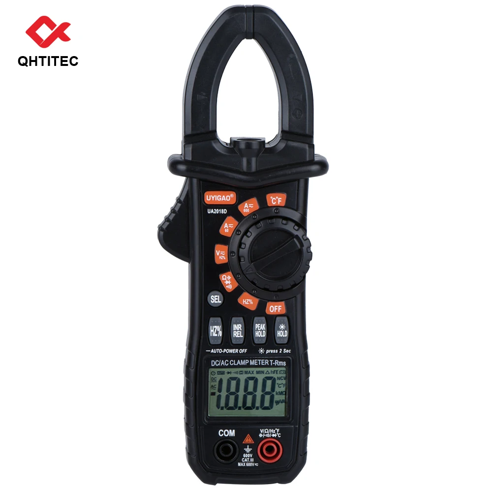 

QHTITEC UA2018D Clamp Meter TRMS 6000 Counts Multimeter Digital Auto-Ranging Temperature Capacitance Resistance Continuity