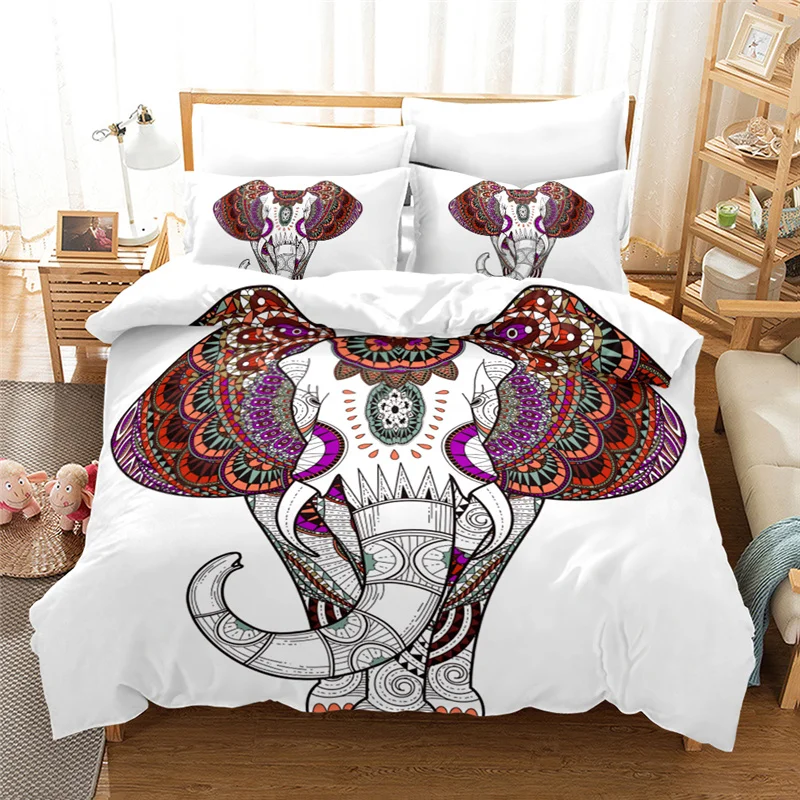 Indian Elephant Mandala Duvet Cover Boho Queen Quilt Comforter Cover Bedding Set 