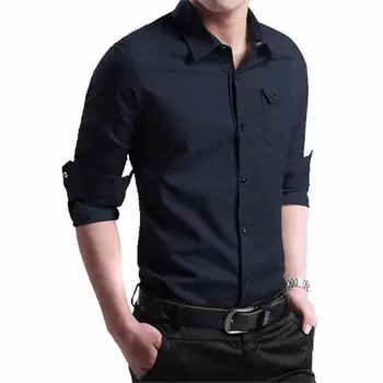 

OLOEY New 2019 Men Long Sleeve Shirts Male Solid Classic-fit Comfort Casual Button-Down Shirt Casual Male Shirt Tops