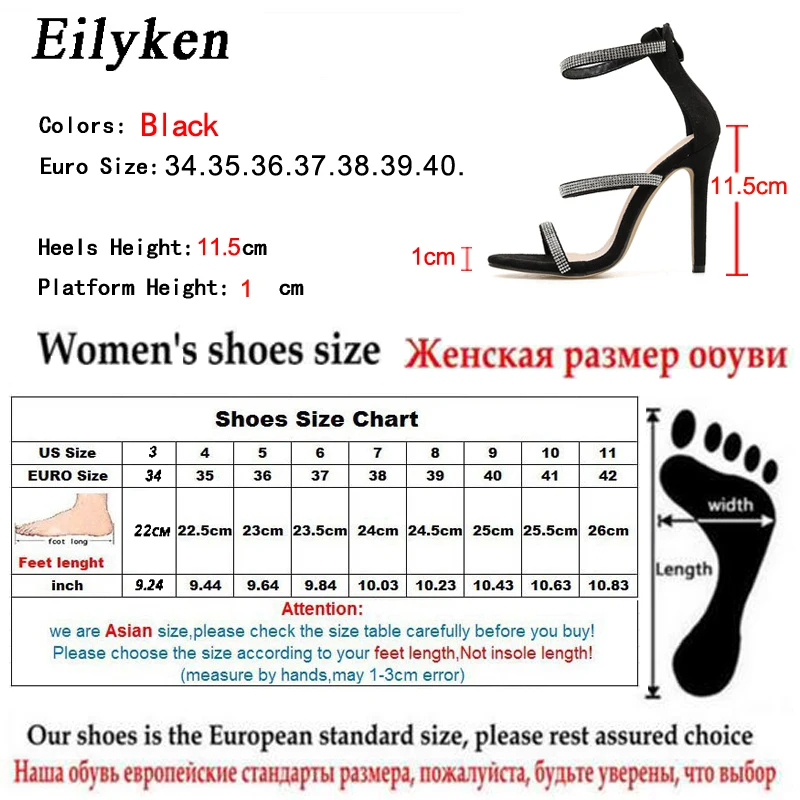 Eilyken/пикантные женские сандалии со стразами на высоком каблуке; Летние свадебные туфли на молнии с кристаллами; босоножки на тонком каблуке