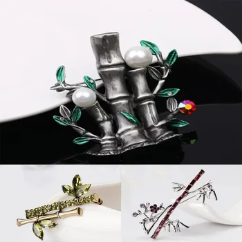 

JUJIE Vintage Bamboo Brooches For Women 2020 Pearl Crystal Brooch Pins Fashion Plant Jewelry Dropshipping