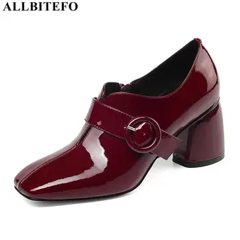 

ALLBITEFO brand high heels office ladies shoes genuine leather women high heel shoes thick heel party women heels ladies shoes