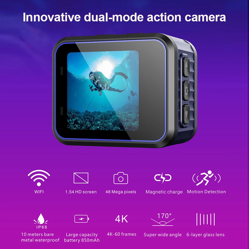 4K Ultra HD Mini Action Camera 10m Waterproof IP68 Sports Camera Dash Cam Video Camera Professional Action Camcorder Set