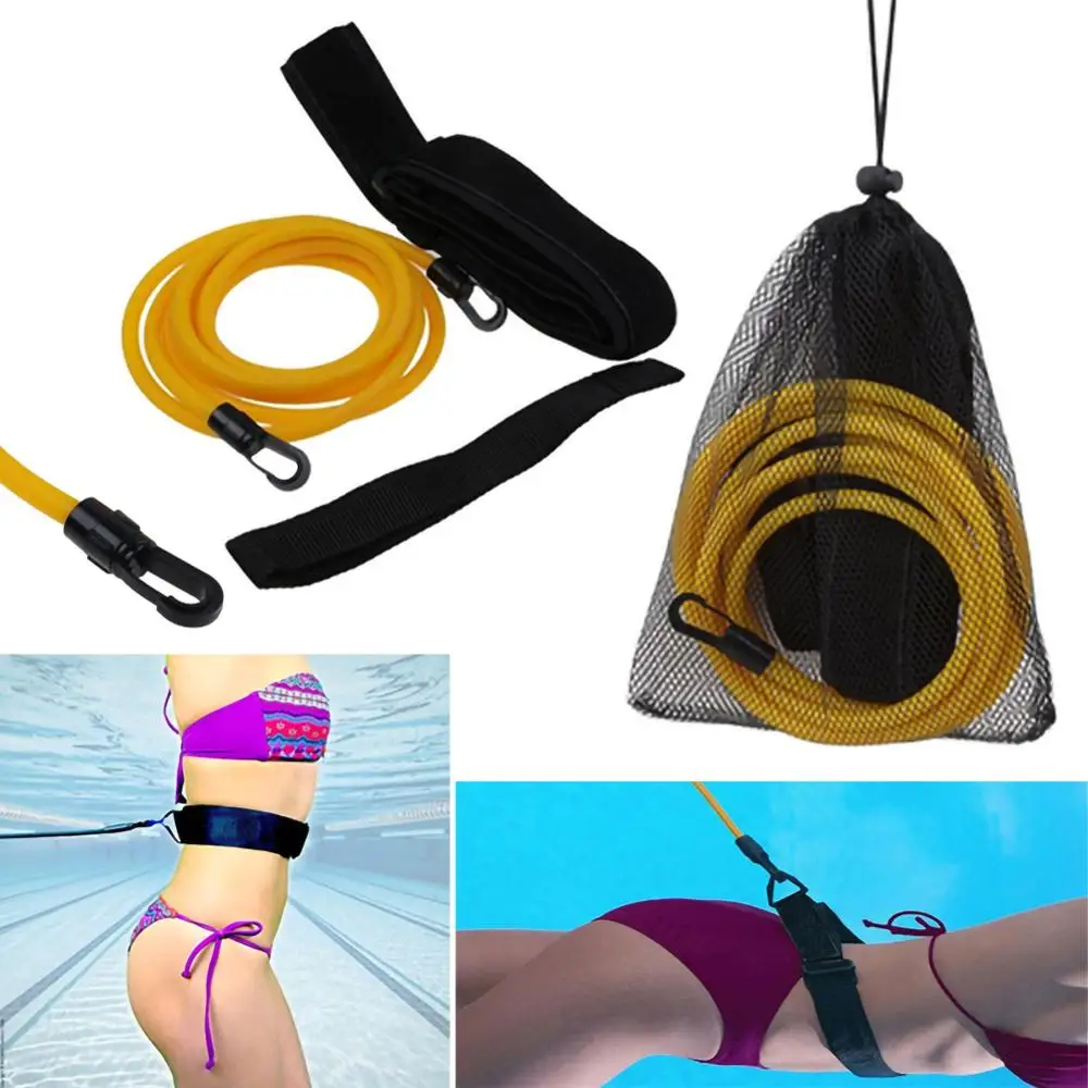 

Swimming Resistance Belt Set Swim Training Band Swim Elastic Exerciser Belt with One Waist Strapk One Loop One Mesh Bag