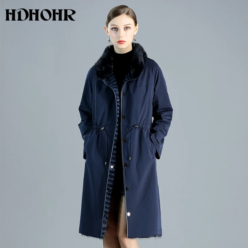 Новинка 2020 Женское пальто HDHOHR из натурального меха норки Двусторонняя одежда