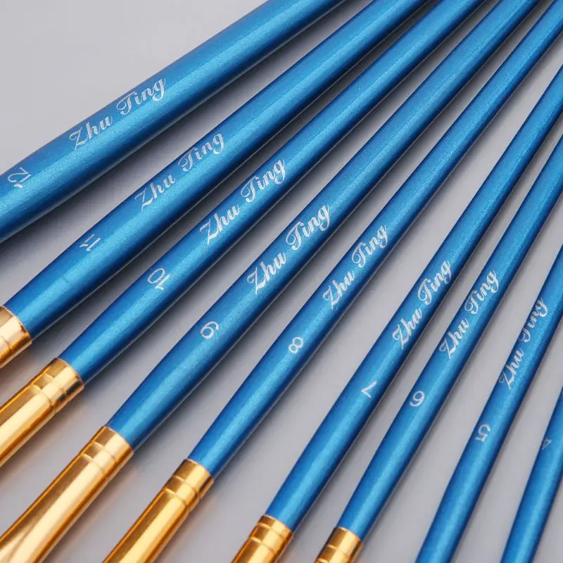 12 шт. 12 шт. набор кистей для рисования для художника нейлоновая щетина Акварельная акриловая масляная краска наклонная Плоская Круглая заостренная ручка наконечник Деревянная ручка