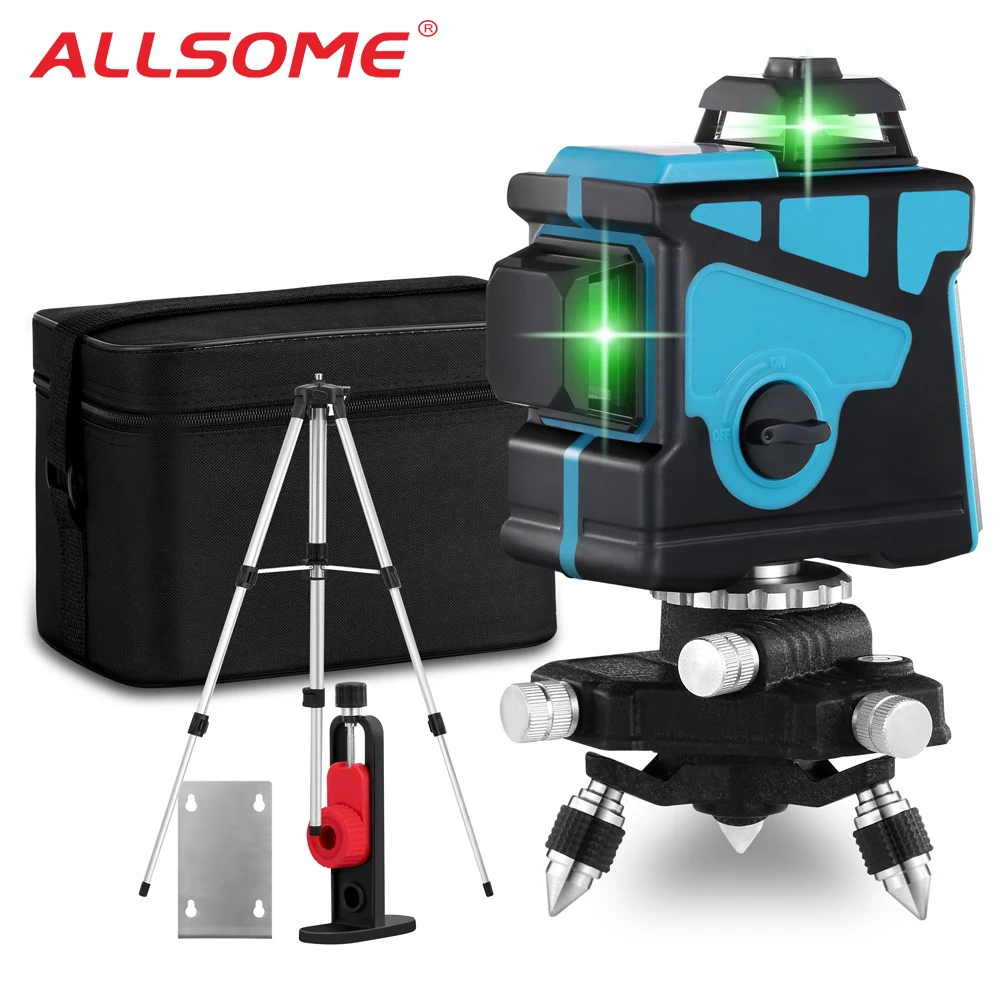 US $54.99 Allsome 12 Lines 3d Green Laser Level Self Leveling 360 Degree Horizontal And Vertical Cross Lines Green Laser Line With Tripod