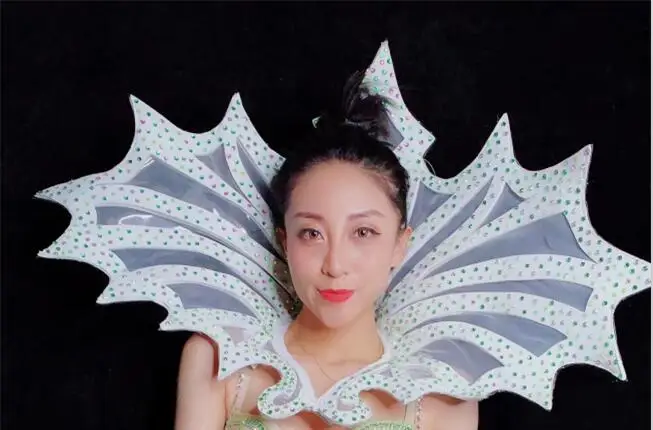 Headdress Одежда для ночного клуба, для танцев, женская одежда для пения, многоцветные мигающие стразы, прозрачные сетчатые боди, день рождения, празднование, наряд - Цвет: Headdress