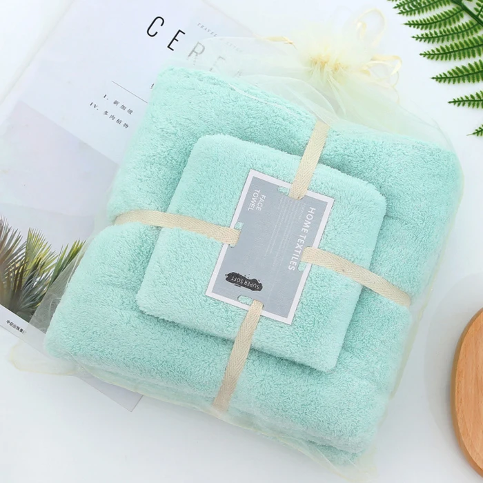 green Комплект из двух предметов, банное полотенце из кораллового флиса, пляжное полотенце для взрослых, супер впитывающее супер мягкое большое полотенце с вышивкой для сауны - Цвет: green