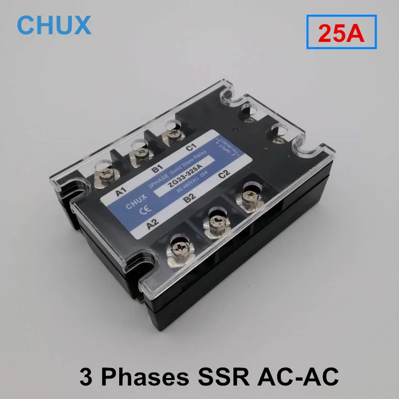 

CHUX Solid State Relay 25A AC Control AC Three phase SSR 25AA 70-280VAC to 90-480VAC 220v 380v Relays