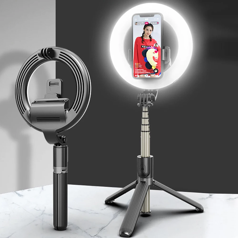

L07 Wireless Bluetooth Mini Selfie Stick Foldable Extendable Handheld Remote Shutter Tripod With 5in LED Ring Photography Ligh
