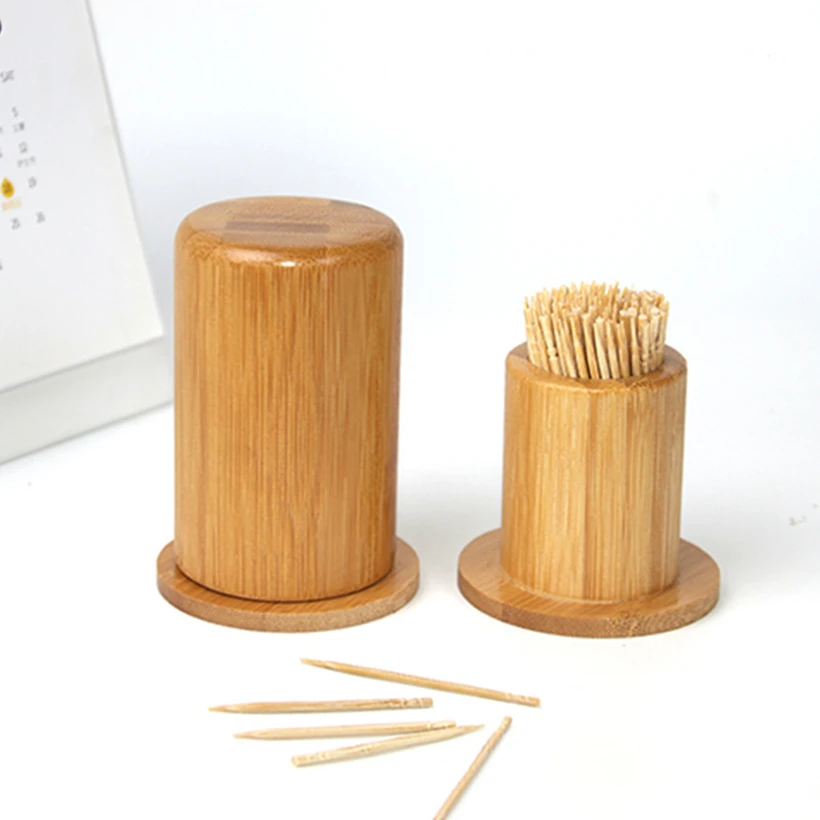 

Hot Sale Natural Bamboo Toothpick Box Kitchen Tool Portable Storage Box with Cover Square Coffee Restaurant Hotel Container