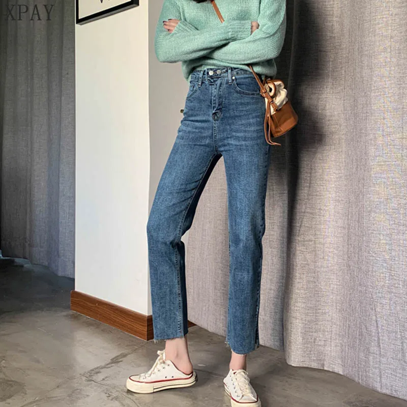 

2020 Summer New High Waist Double Buttons Split Women Jeans Pants Streetwear Chic Straight Denim Pants Female Jeans Capris Femme