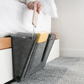 

Storage Pockets Bags Felt Bedside Hanging Storage Organizer Holder with 2 Inner Pockets for Bed Table Sofa Storage Bags ^^