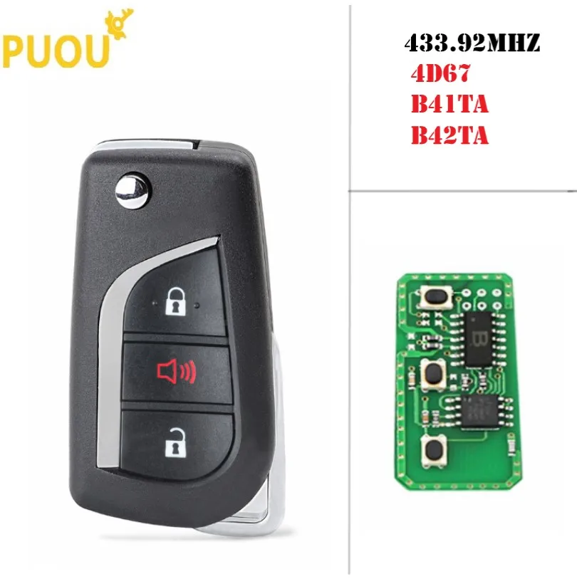 2 + 1 3 кнопочный телефон для Toyota Camry Corolla Hilux кнопки 4D67 433 92 МГц FCC ID : B41TA B42TA|Ключ от