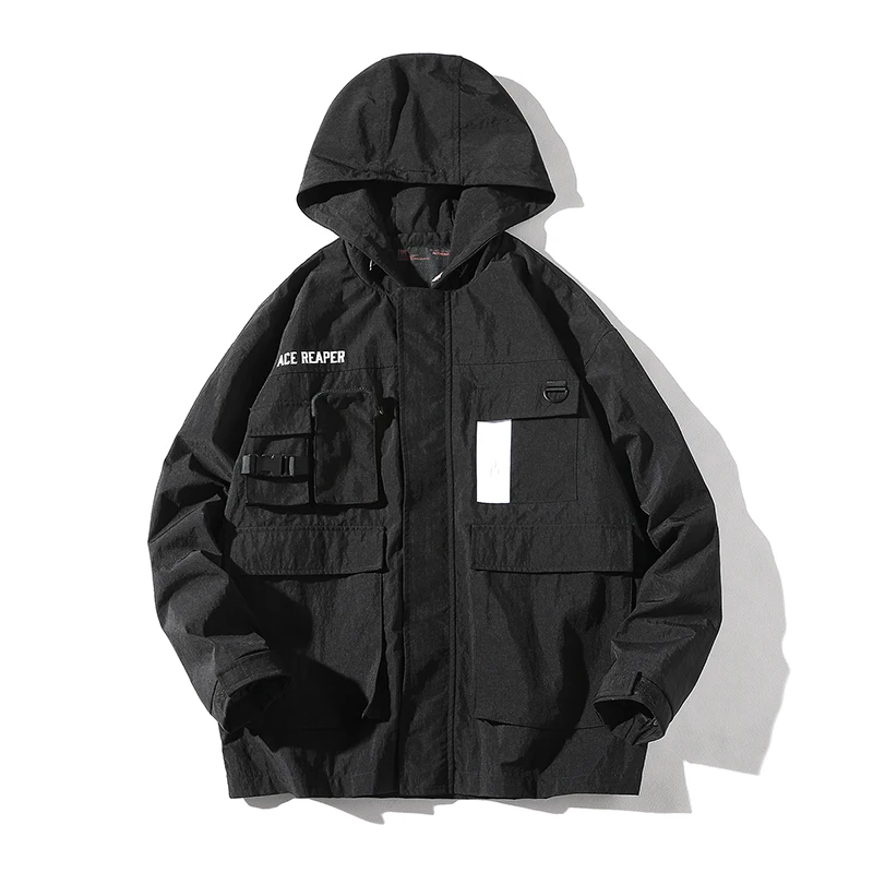 

2019 Autumn Men Windbreaker Hoodie Jacket Pockets Men's Hip Hop Jackets Streetwear Classic Coats LBZ143